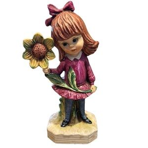 GORHAM Moppets Vintage Little Girl with Flower Ceramic Figurine 1973 Fran Mar